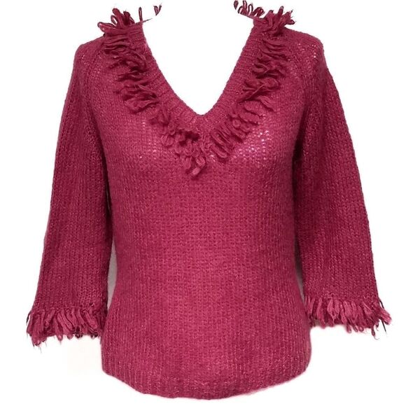 Anthropologie Moth Maroon Mohair Fringe Sweater - Picture 2 of 8